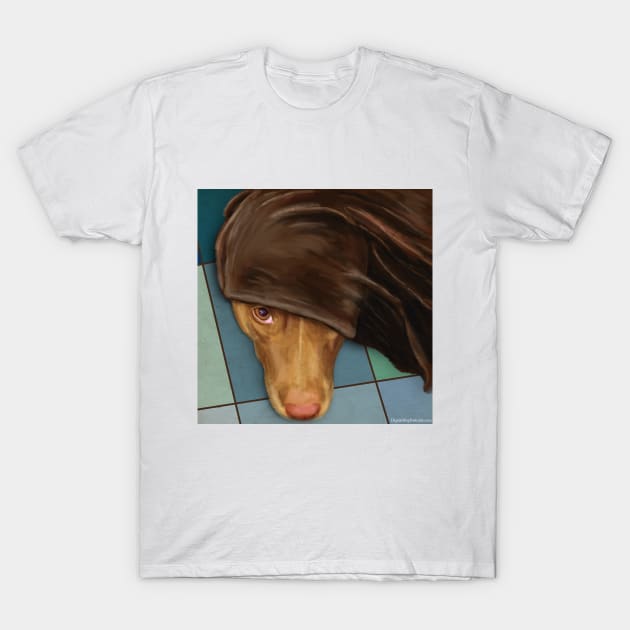 Painting of a Cute Red Nose Pitbull under a Blanket T-Shirt by ibadishi